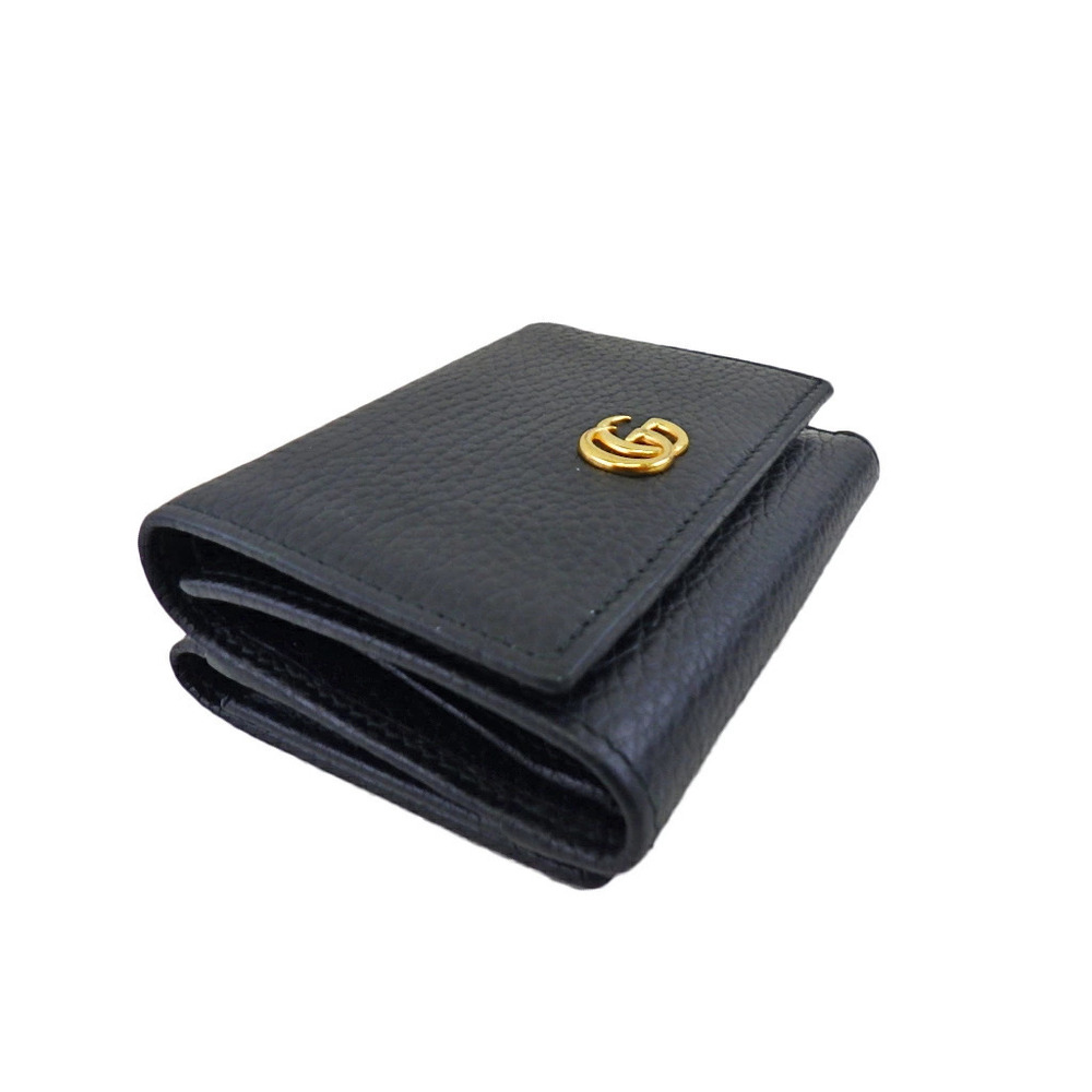GUCCI GG Marmont Wallet Tri fold Leather Black Gold - Picture 3 of 6